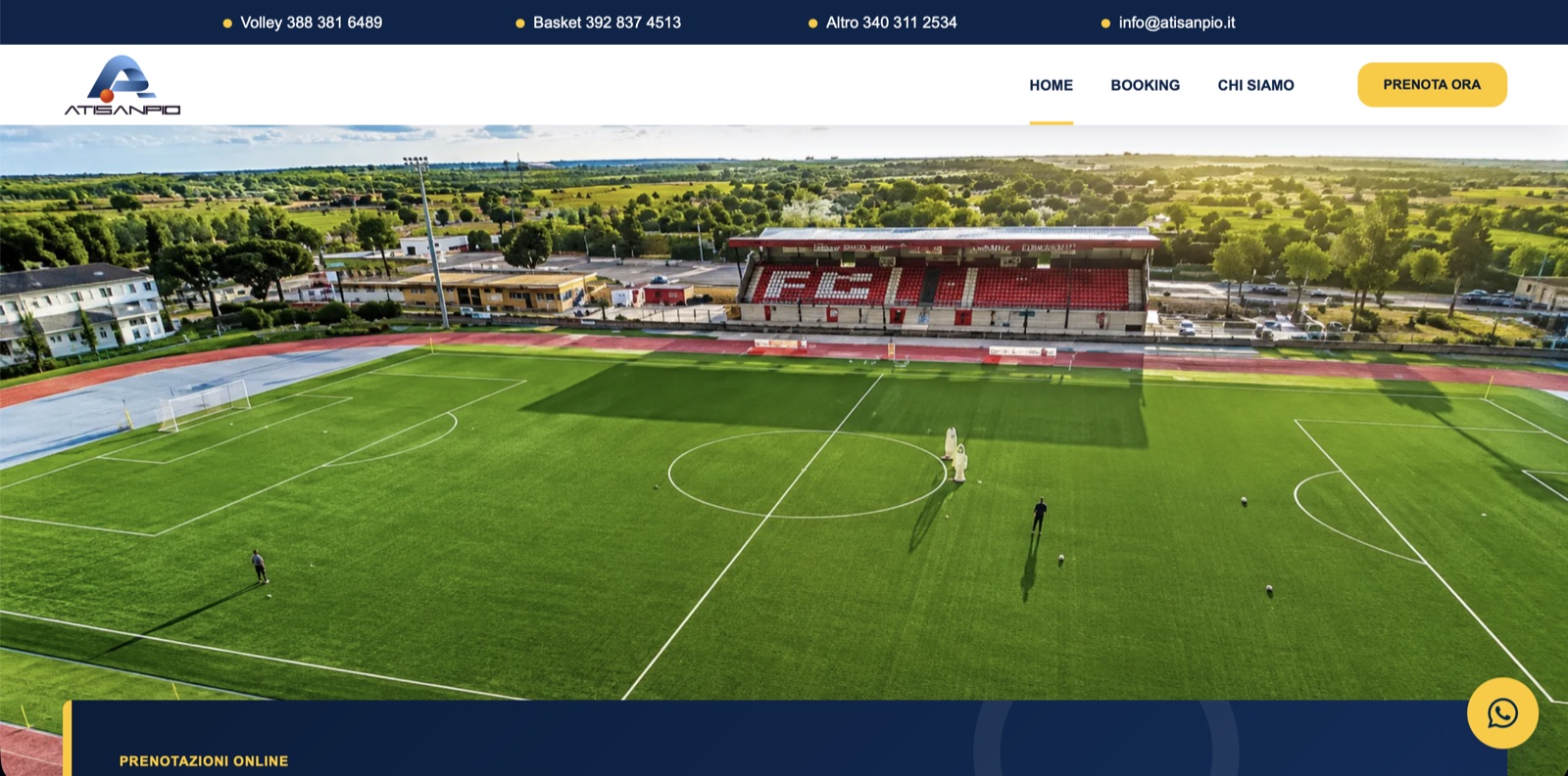 Homepage di ATI San Pio con campo sportivo e prenotazioni online